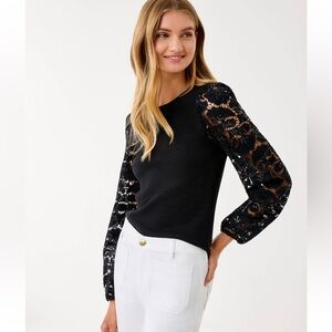 New Lilly Elegant Black Lace Sleeve Women’s Top!